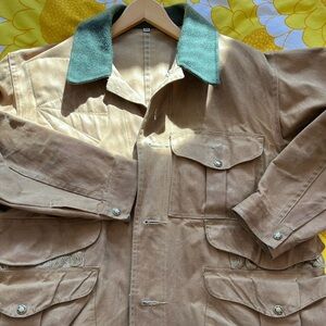 Filson Tan Field Jacket with Green Collar